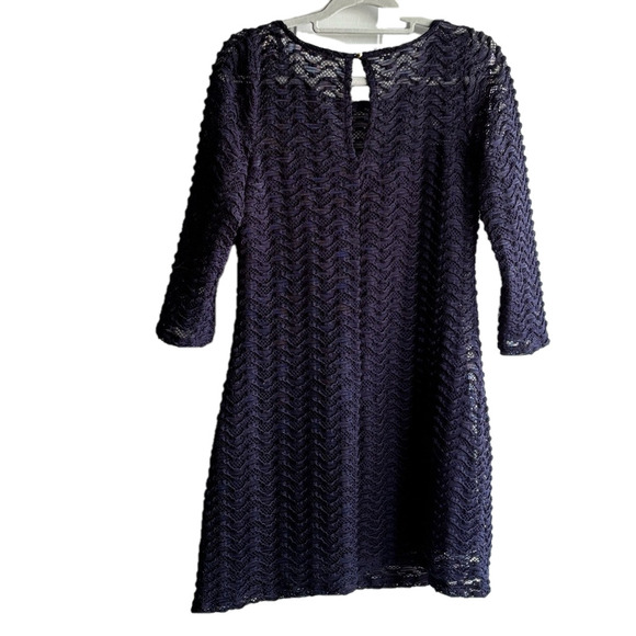 Halo Blue Lace Sheath Dress with 3/4 Sleeves and Scoop Neck size Large - Picture 5 of 5